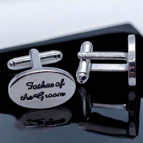 FATHER OF THE GROOM Wedding Cufflinks Silver Engraved Formal Tuxedo Cuff Links - Picture 1 of 6